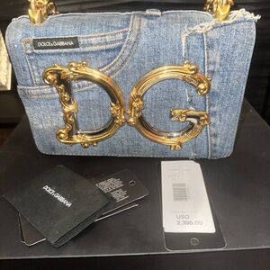 Dolce & Gabbana Blue Denim Bag with Gold Details